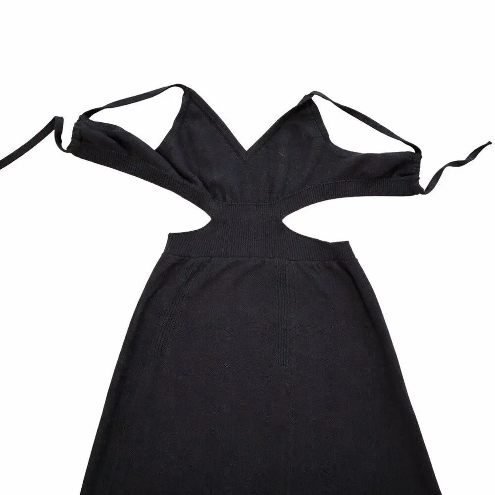ba&sh Black Cutout Halter Maxi Dress Ribbed Knit Open Back Size 1 - Picture 3 of 9